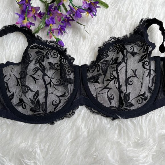 Soma Lace Black Size 38DDD - 38F Bra Underwire Sheer Mesh Embroidery - Picture 11 of 11
